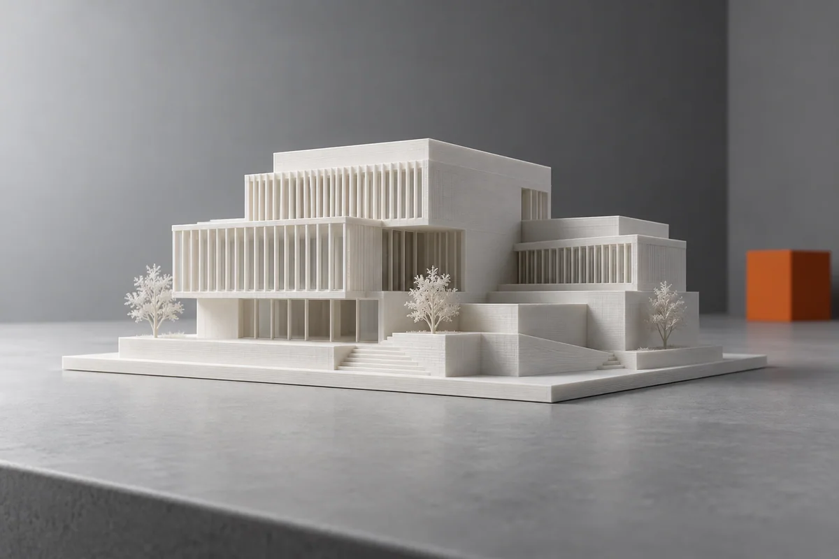 PLA-Architekturmodell mit feinen Fassadenlamellen